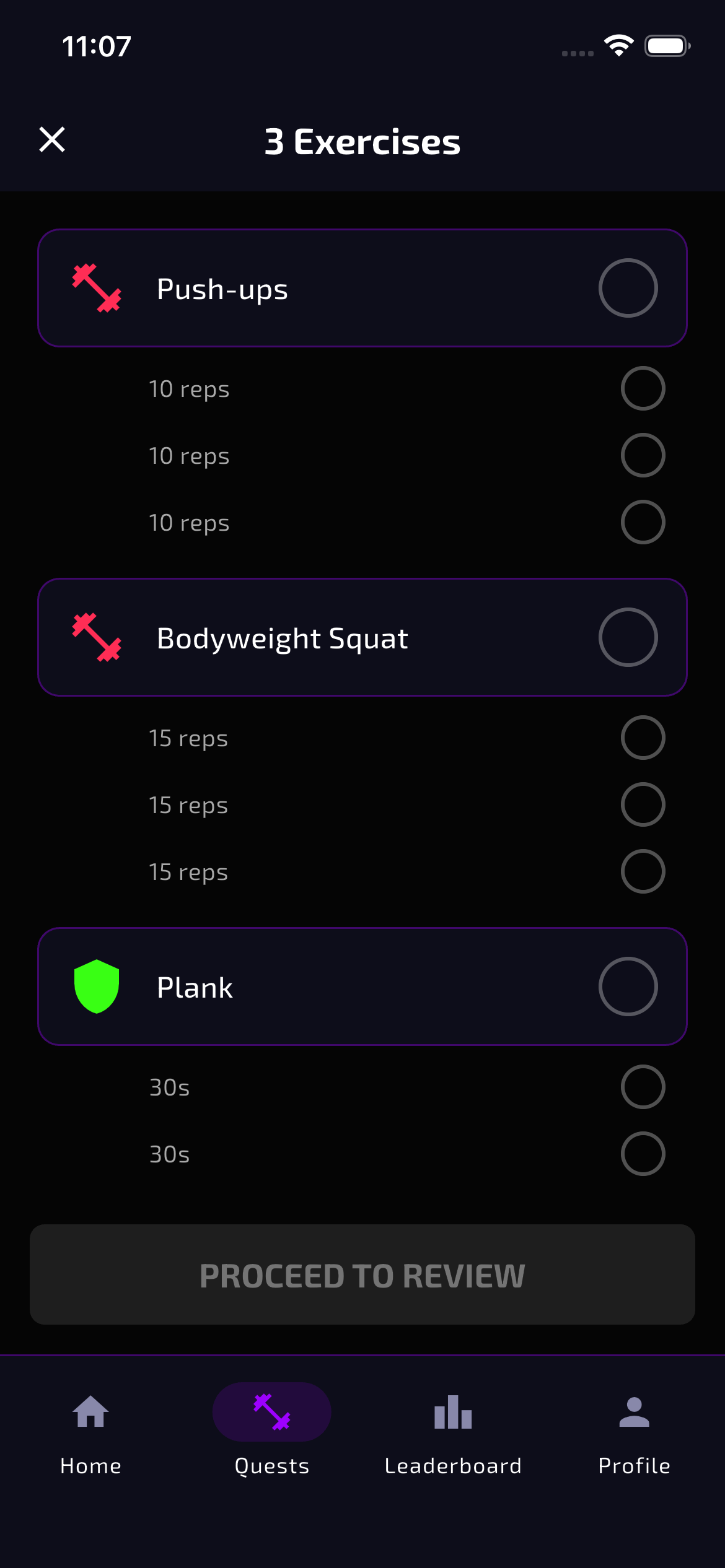 Daily quest flow screen