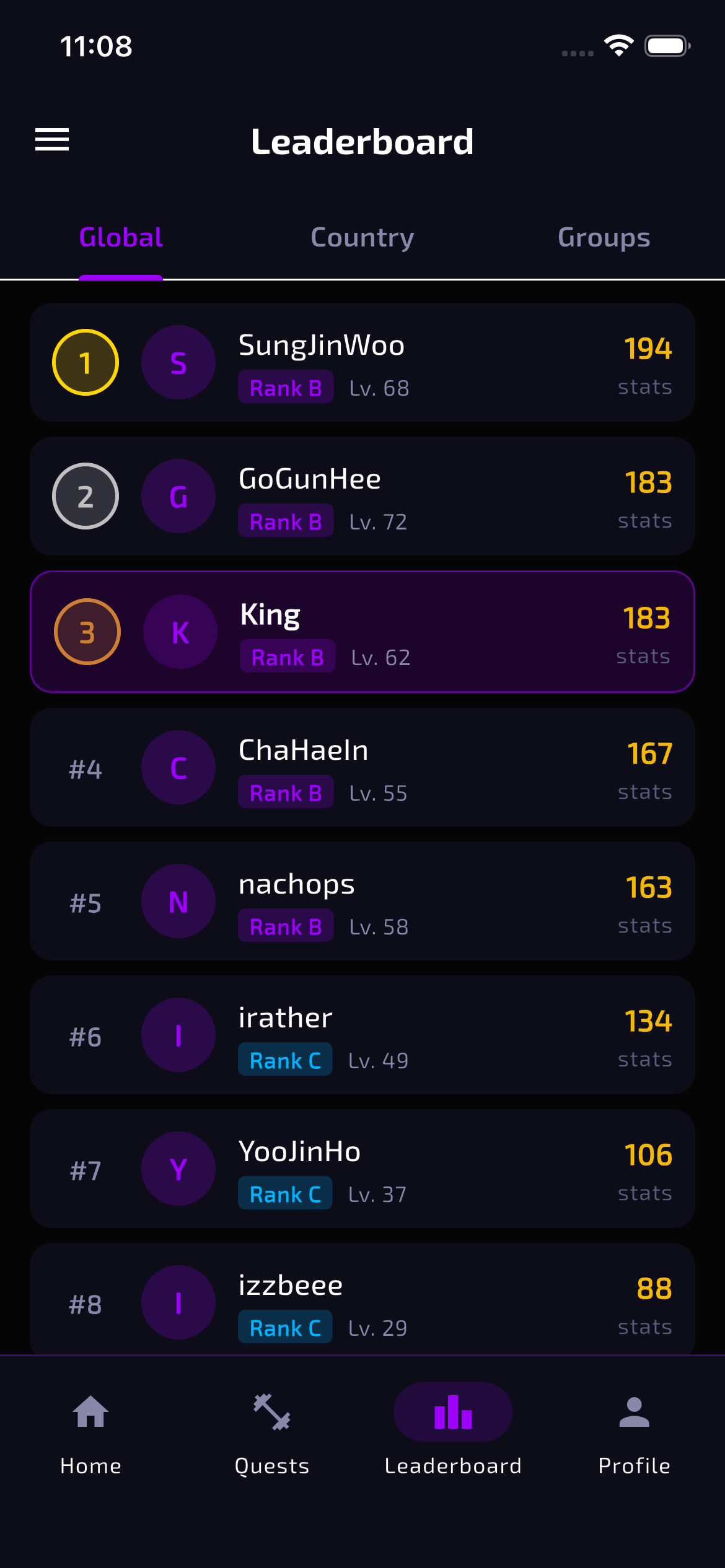 Leaderboard chase screen